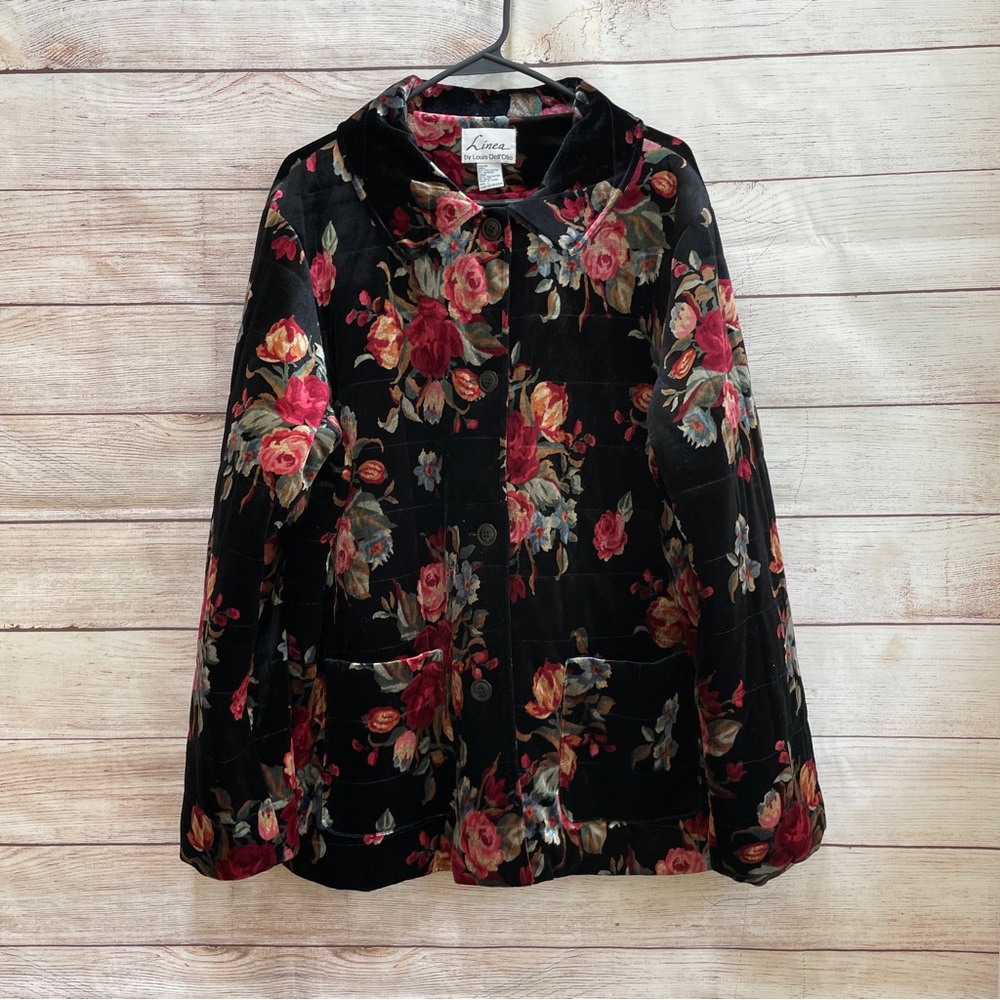 VINTAGE 2003 Linea by Louis Dell'Olio Quilted Jacket,  Black Floral Velvet